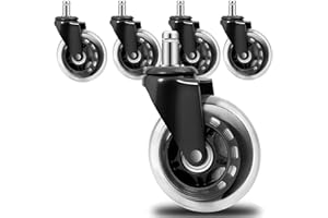 TEYUN Office Chair Wheels Set of 5, Replacement Rubber Wheels Universal Fit 3 Inch Chair Casters,Incredibly Smooth, Quiet Rolling Casters,Easy Installation,Fits 98% Chair,for All Floor