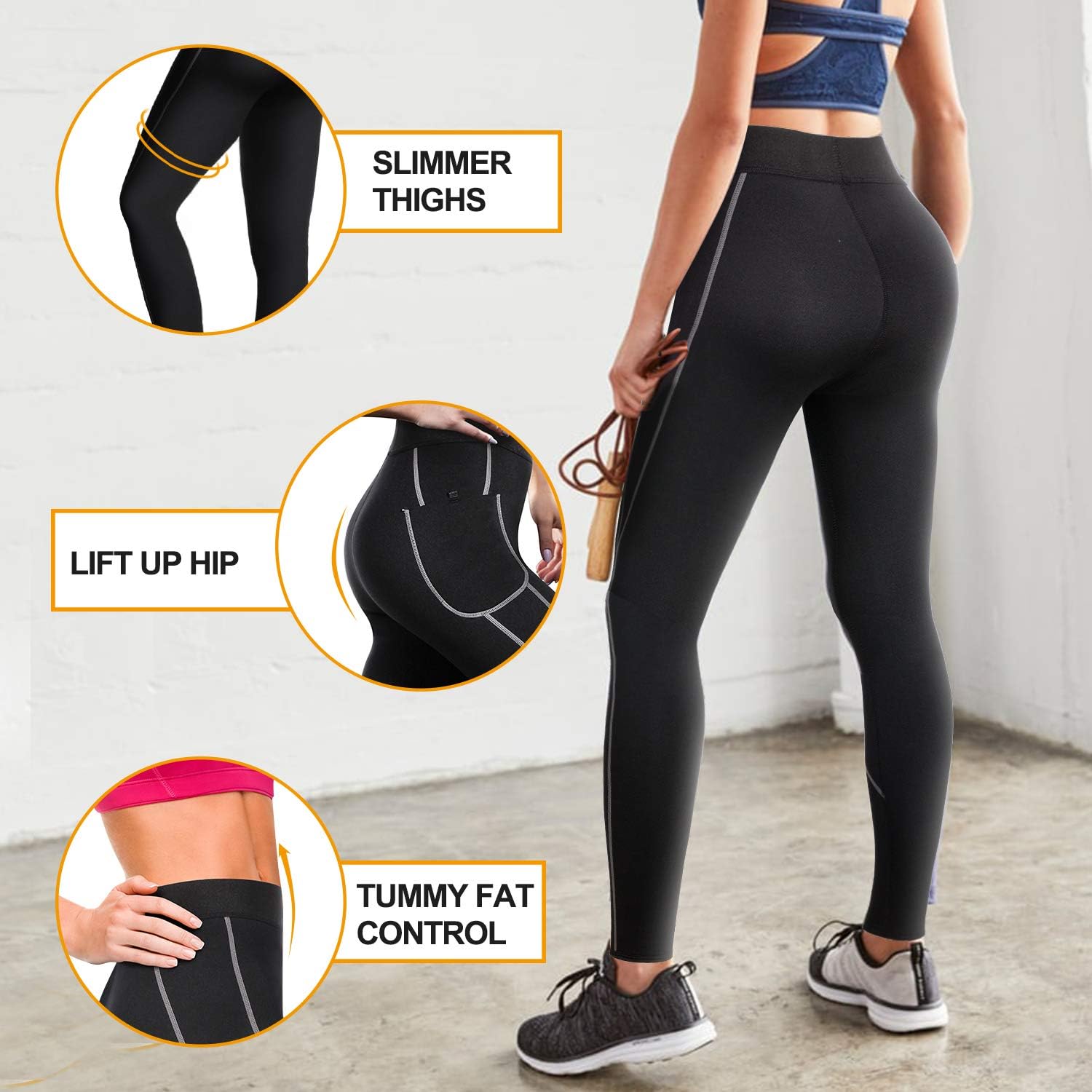 LANCS Women Sauna Sweat Leggings High Waist Slimming Pants Tummy Control Neoprene Compression Workout Tights with Pocket: Clothing