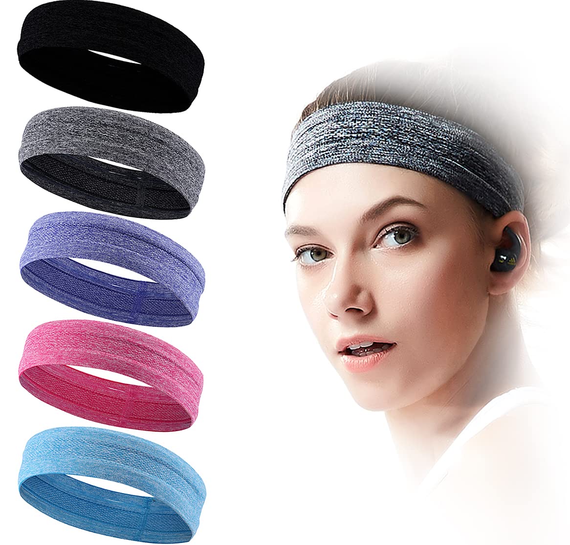 Workout Sweatbands for Women, Sport Athletic Hair Bands, Moisture Non Slip Wicking Headband for Running Yoga