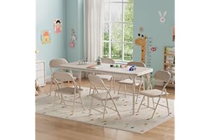IDEALHOUSE 7 Piece Folding Kids Table and Chairs Set, Children Activity Table and Chairs Set for Dining Room,Daycare,Classrooms