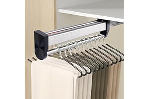 VRIETINA Pull Out Valet Rods for Closets, Clothes Hanger Rail Slide Out Adjustable Heavy Duty Stainless Steel Clothes Storage Hanger Rack for Pants Coats Top Mounted Wardrobe Pants Hanger(350mm/13.7inch)