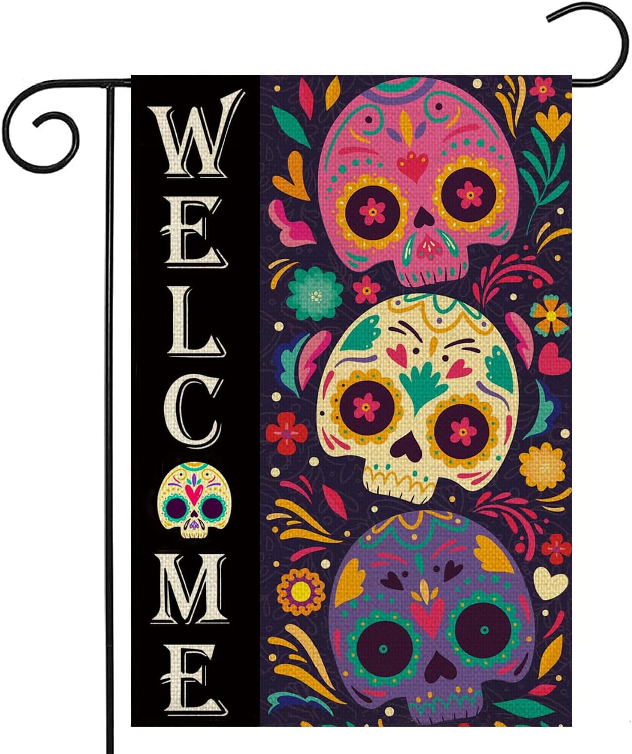 Flags - Day of The Dead Garden Flag 12x18 Double Sided Sugar Skull Small Burlap Dia De Los Muertos Welcome Yard Flags for Farmhouse Front Porch Lawn Outdoor Halloween Decor