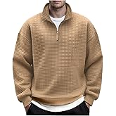 COOFANDY Mens Quarter Zip Pullover Long Sleeve Waffle Quilted Sweatshirt Casual Polo Sweaters with Pocket