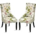 Liykimt Stretch Wingback Side Chair Slipcover-Accent Chair Cover Slipcover with Arm,Washable Upholstered Arm Dining Chair with Nailed Trim Protector for Dining Living Room(Beige/Olive Green,2)