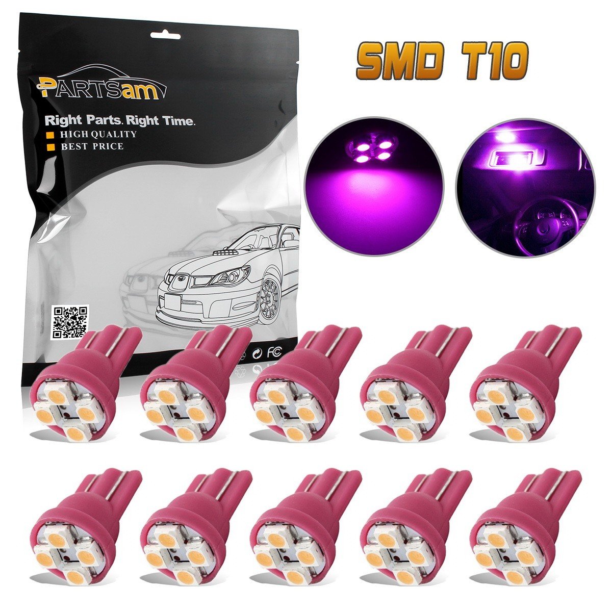 Partsam T10 194 2825 LED Light Bulb 168 LED Bulbs Bright Instrument Panel Gauge Cluster Dashboard LED Light Bulbs Set 10Pcs-Purple