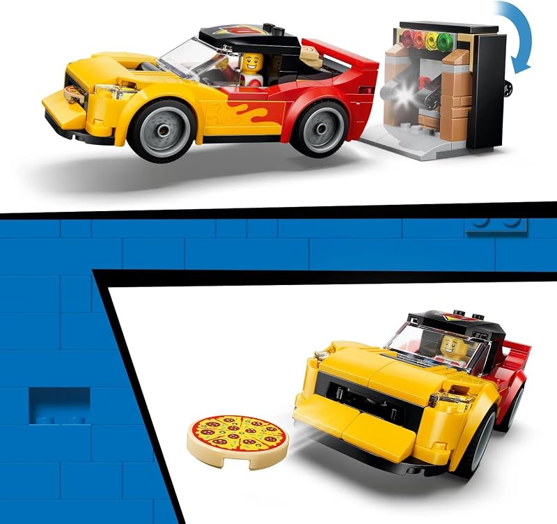 City La Pizzeria et Ses Véhicules de Livraison - Jeu de Construction - Jouet Voiture, Scooter, Drone, Borne d’Arcade & 4 Minifigurines - Idée de Cadeau d'anniversaire pour Garçon dès 6 Ans 60496 — photo 4 sur 8