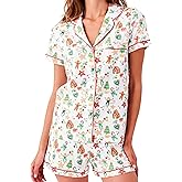 HMPEAIIY Women Y2k Pajamas Set Cute Preppy 2PCS Button Down Holiday Monkey Shorts Summer Outfit Beach Vacation Loungewear Pjs