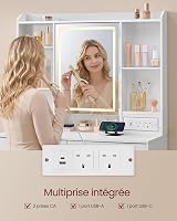 VASAGLE Kailyn Dressing Table with LED Lights and Outlets, White view 4