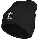 Keeawou Faith Embroidered Beanie Jesus Knit Hat Winter Skull Cap, Christian Beanie for Men Women,Black