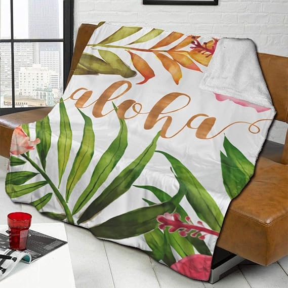 KCOUU Aloha Acuarela Hojas y Flores hawaianas de franela Ombre manta