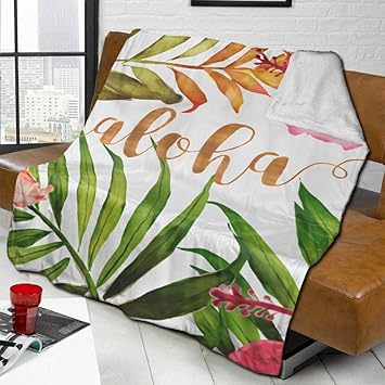 KCOUU Aloha Acuarela Hojas y Flores hawaianas de franela Ombre manta
