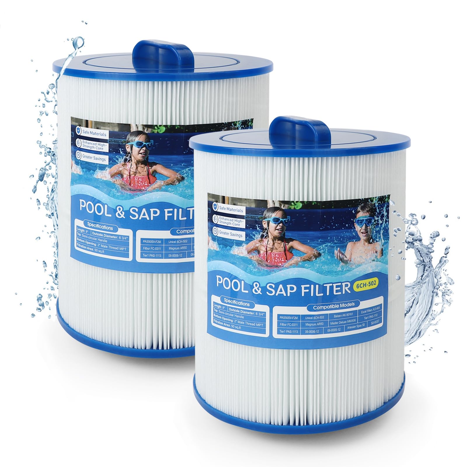 Photo 1 of 2 Pack SPA Filter Cartridge 50 sq. ft. Pool Filter Cartridge 6CH-502, Replacement for 6CH-502, FC-0311, Master Deluxe M60506, Island Spas Series 06-0005-12, Magnum AR50, PAS502SV, PAS502SV-M, PAS50