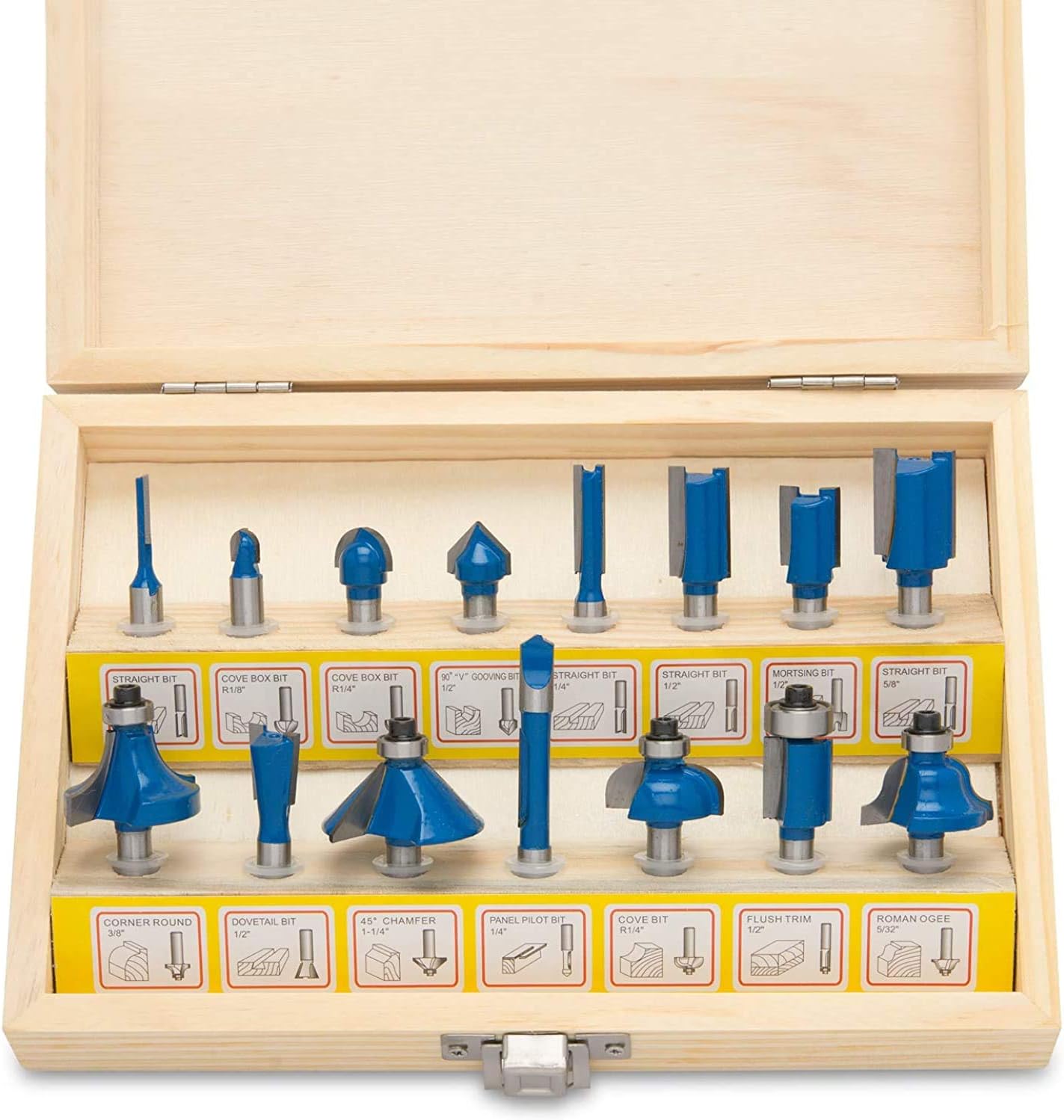 Hiltex 10100 Tungsten Carbide Router Bits | 15-Piece Set - Edge Treatment And Grooving Router Bits - 