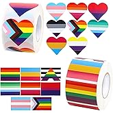 FOIMAS 2 Roll 1000pcs Rainbow Pride Stickers,LGBTQ Pride Heart Flag Sticker Lesbian Gay Bisexual Progress Sticker for Pride Month Parade Event