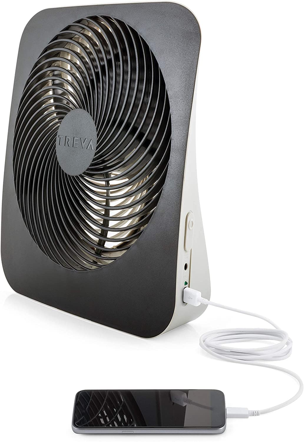 Photo 1 of Treva 10-Inch Portable Desk Battery Fan, Powered by Battery and/or AC Adapter - Air Circulating with 2 Cooling Speeds, With Built In USB Charging Port