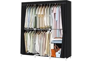 YOUUDI Portable Closet 50 Inch Wardrobe Closet for Hanging Clothes with Black Non-Woven Fabric Cover and 5 Hanging Rods, Quick and Easy Assembly