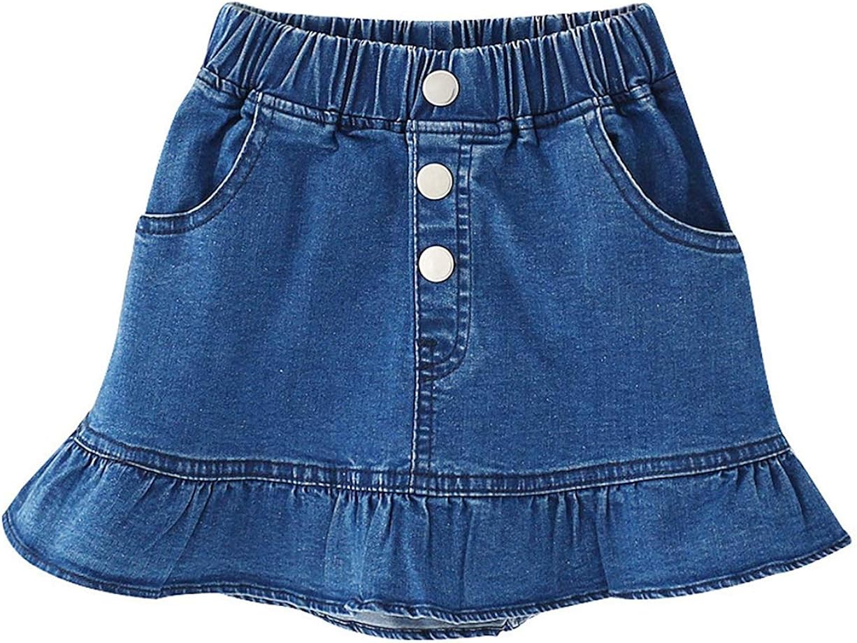 Kids Skirt, Elastic High Waist Ruffle Denim Scooter Skirt for Toddler