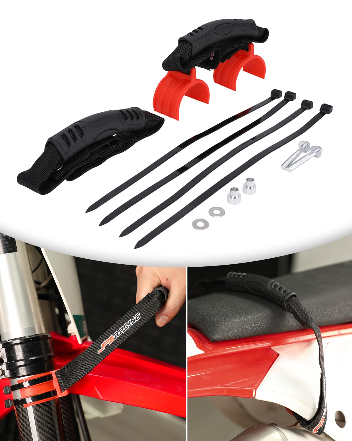 Photo 1 of JFG RACING Motorcycle Front & Rear Rescue Pull Belt Universal Adjustable Dirt Bike Pull Straps For Most Pit Dirt Bike Street Bike, ORANGE