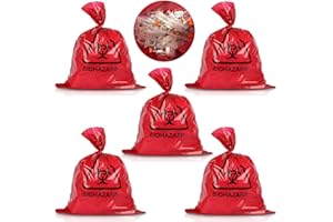 TorSor 5 Pack Biohazard Bags Heavy Duty Thick Autoclavable Infectious Waste Bag Red Polypropylene Puncture Resistant 20 Gallon Biohazard Safety Bags Disposable Laboratory Sample Specimen Bag