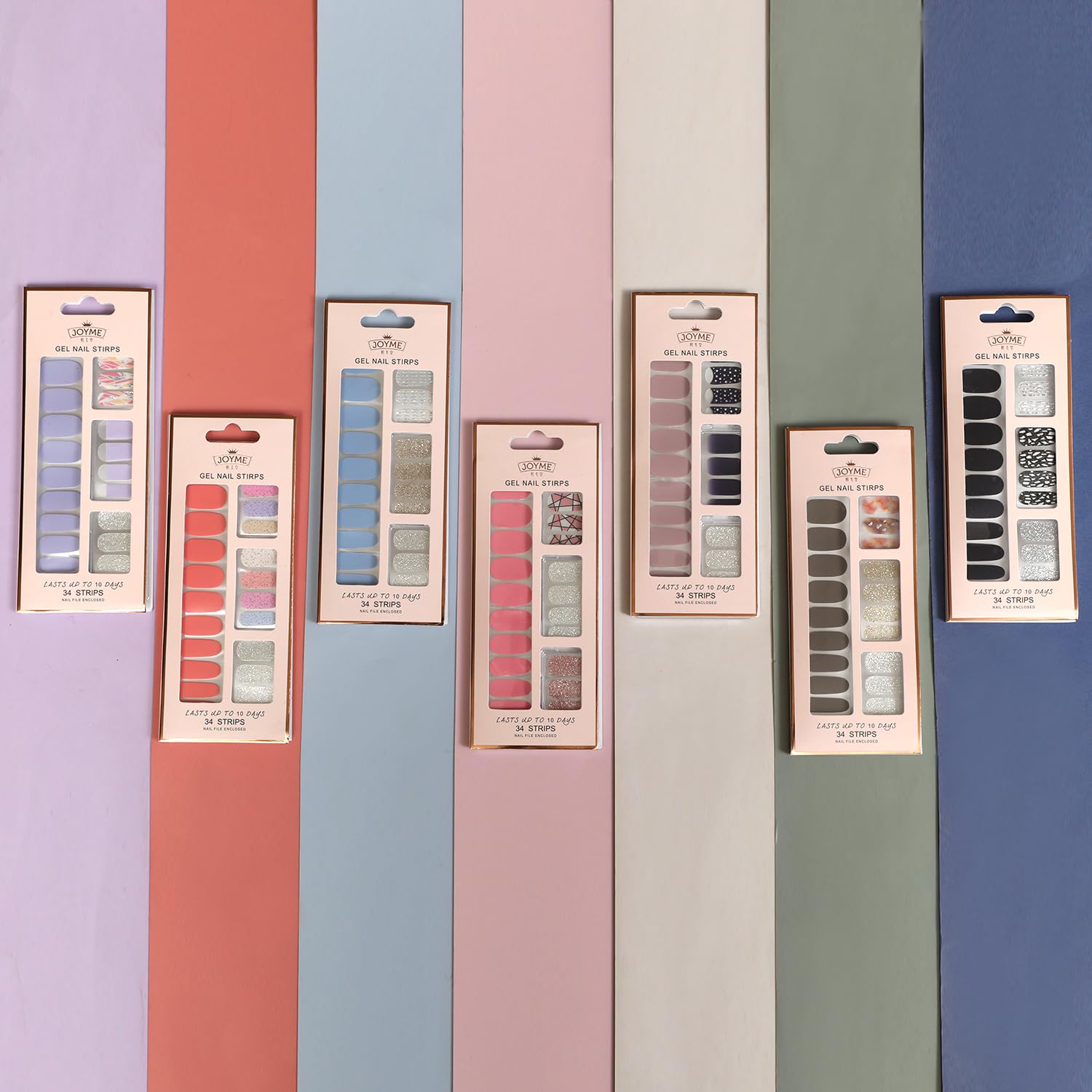 LabTabBa 34pcs Gloss Nail Strips, UV-Free Nail Stickers, Nail Polish Strips Gradient Full Nail Wraps, Self-Adhesive Glitter Nail DIY, 12 Sizes with Cuticle Stick and Nail File - Image 7