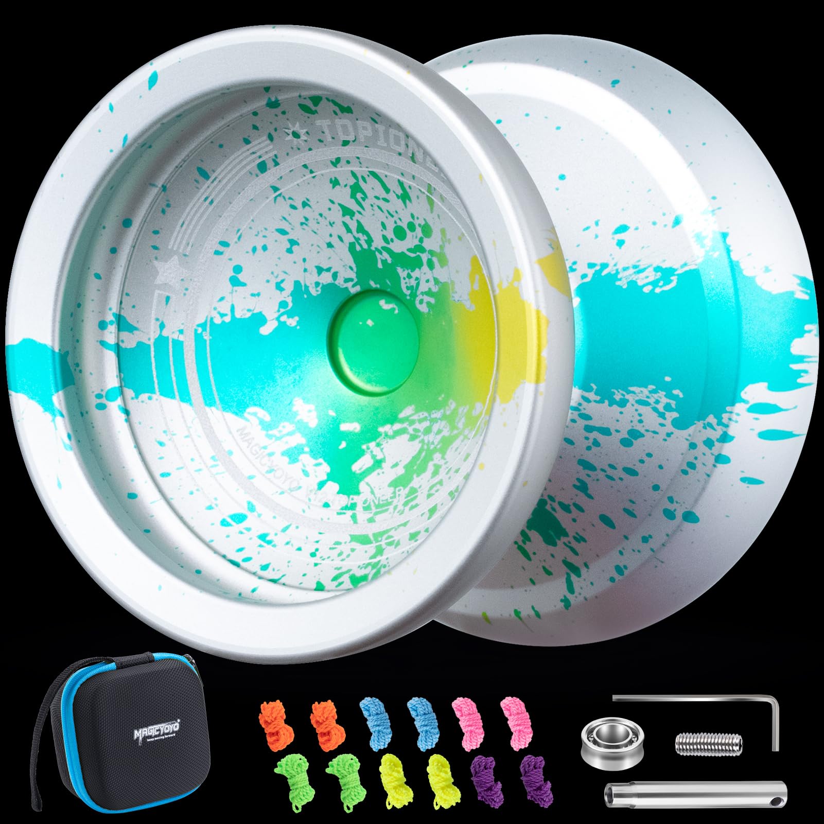 Photo 1 of MAGICYOYO V12 Yoyo Professional Finger Spin Yoyo, Responsive Yoyo for Kids 8-12, Unresponsive Yo yo for Adults, Dual Function Trick Yoyo with 12 Yoyo Strings, Yo-Yo Accessory Kit (Silver Green Yellow)