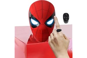 MOURUMG AUGMAXI Spider Superhero Mask Toy with Moving Eyes and LED Lights - Movable Eyes Remote Control, Fun Gift for Men (Red)