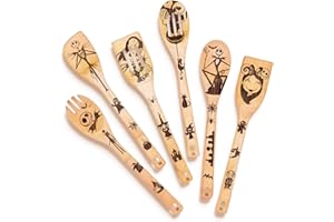 Riveira 6-Piece Wooden Spoons For Cooking & Serving - Nightmare Before Christmas Kitchen Cooking Utensils Set - Gothic Kitchen Cook Set - Nightmare Before Christmas Halloween Decorations