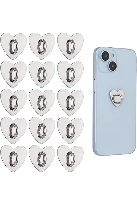 Ymapinc 12pcs Phone Charm Hook Adhesive, Cute Phone Accessories Heart Ring Self-Adhesive Finger Loop For Cell Case Charms Small Holder Finger Grip Gripper Heart