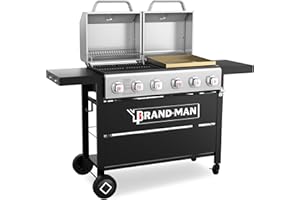 BRANDMAN GRILLS SINCE 1987 Brand-Man Griddle Grill Combo 6-Burner, 2 in 1 Versatile Propane Gas Grill and Griddle with Double Stainless Steel Lids, BBQ Combo for Outdoor Kitchen & Backyard Barbecue Cooking