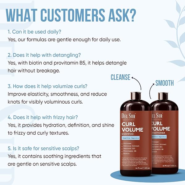 DEL SUR CURLY HAIR SHAMPOO AND CONDITIONER SET | CURL DEFINING, VOLUME & HYDRATION | 16 FL OZ EACH | WITH CAMELLIA JAPONICA, HIBISCUS & AMARANTH OIL | FOR CURLY, WAVY & COILY HAIR | WOMEN & MEN