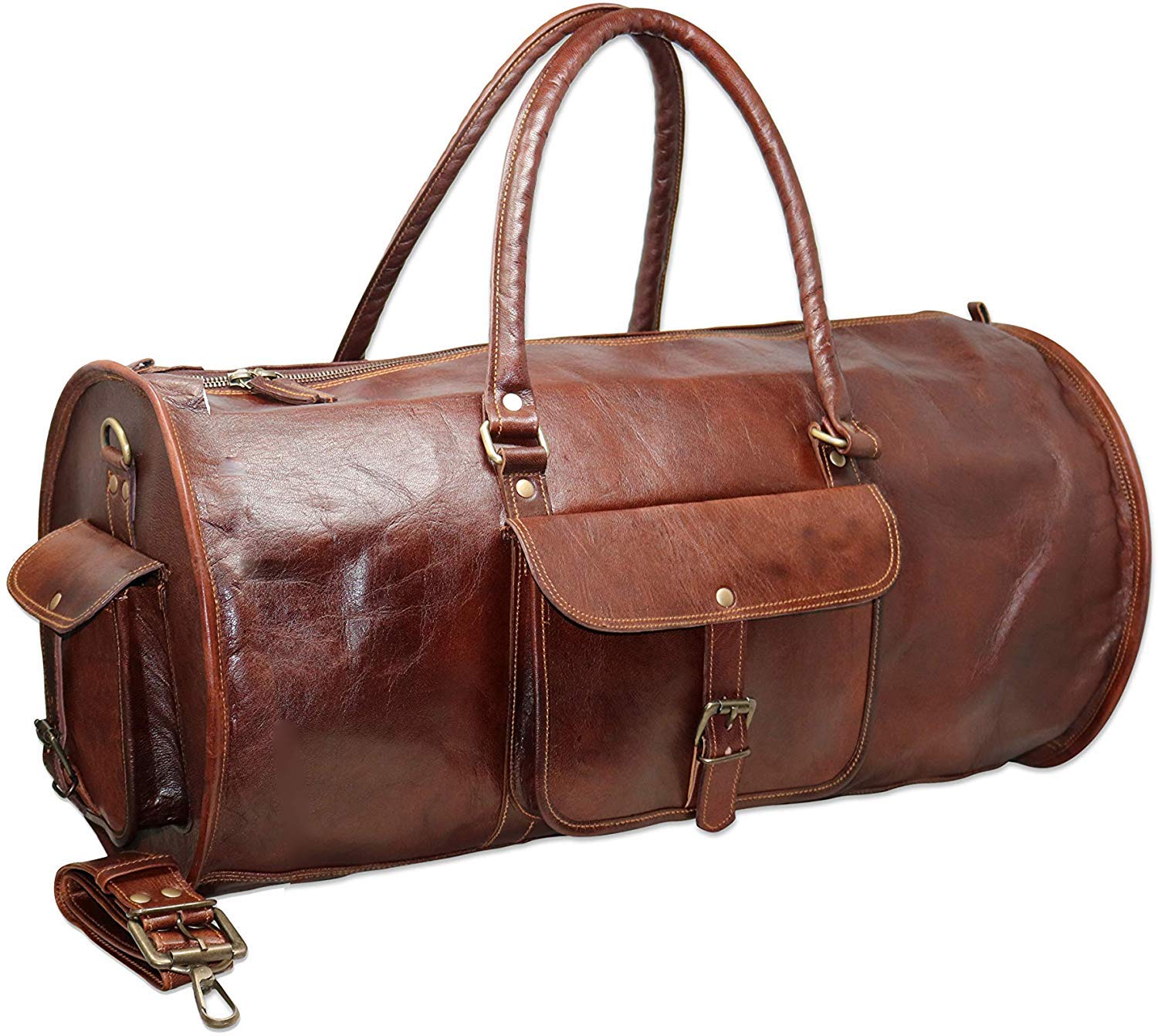 HG-LTHR 60 cm Leather Duffle Bag Travel Carry-On Waterproof Luggage Overnight Gym Weekender Bag