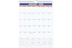 DVN LEARNING 2026 Wall Calendar - January 2026 - December 2026, 12 Monthly Hanging Calendar, 2026 Planner, Size 11" x 17", Spiral Binding, Holidays, Julian Dates, Large Blocks, Twin-Wire Binding, Hanging Hook