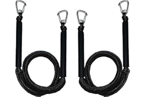 ZRSCHYG Black Bungee Dock Lines 2-Pack with Double Hooks & Floating Tubes – Heavy Duty Boat Ropes for Jet Ski, Pontoon, Kayak – 4ft to 6ft, 316 Stainless Steel, Shock Absorbing