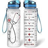 Personalized Nurse Stethoscope 32oz 1Liter Motivational Water Bottle, Customized Name Nurse, Gifts For Nurse Graduation - Appreciation Present For Women Coworkers 5.7 x 7 x29.5(cm)