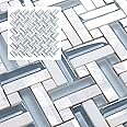 Midcard 4 Sheets Blue Herringbone Mosaic Backsplash Tile, Polished Shower Floor and Wall Tile