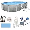 Blue Wave Martinique 15-Feet by 30-Feet Oval 52-Inch Deep 7-Inch Top Rail Metal Wall Swimming Pool Package