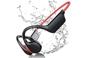 FEICO Bone Conduction Headphones, Running Headphones Workout Headphones Wireless Open-Ear Headphones, Bluetooth 5.3 with Mic - MP3 Play Built-in 32GB Memory, IP68 Waterproof Sports (x7-Black Red)