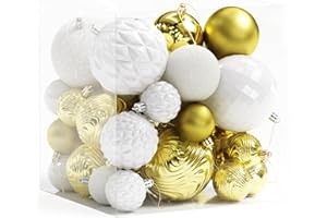 Annecy Christmas Tree Ornaments - 36 PCS Shatterproof Christmas Ball Ornaments Set for Holiday, Wreath & Party Decorations (Multi-Size, Gold, White)