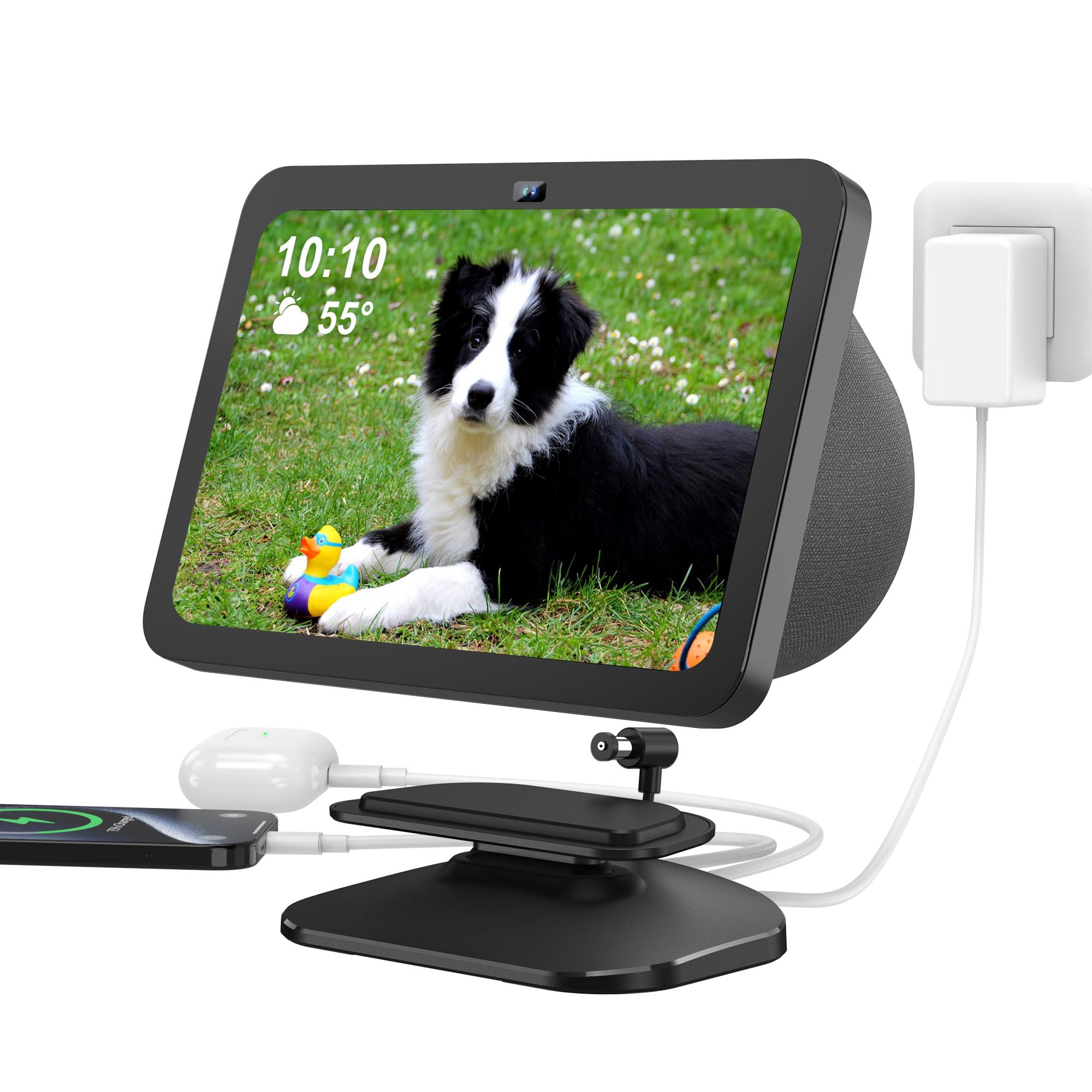 PlusAcc Stand for Show 8 3rd gen - with USB-C/A two Charging Port for iPhone/Airpods/Adjustable Base Station for all Phone & Earphone & Show 8 (only for 3rd Gen) (Black)