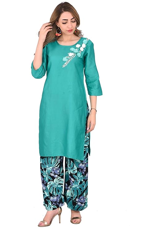 Buy Virginia Kurti Plazo Set (for Women, Material flower motif Cotton