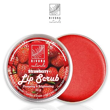 Rivona Naturals Strawberry Lip Scrub for Pumping & Brightening Dark Lips - 22 g