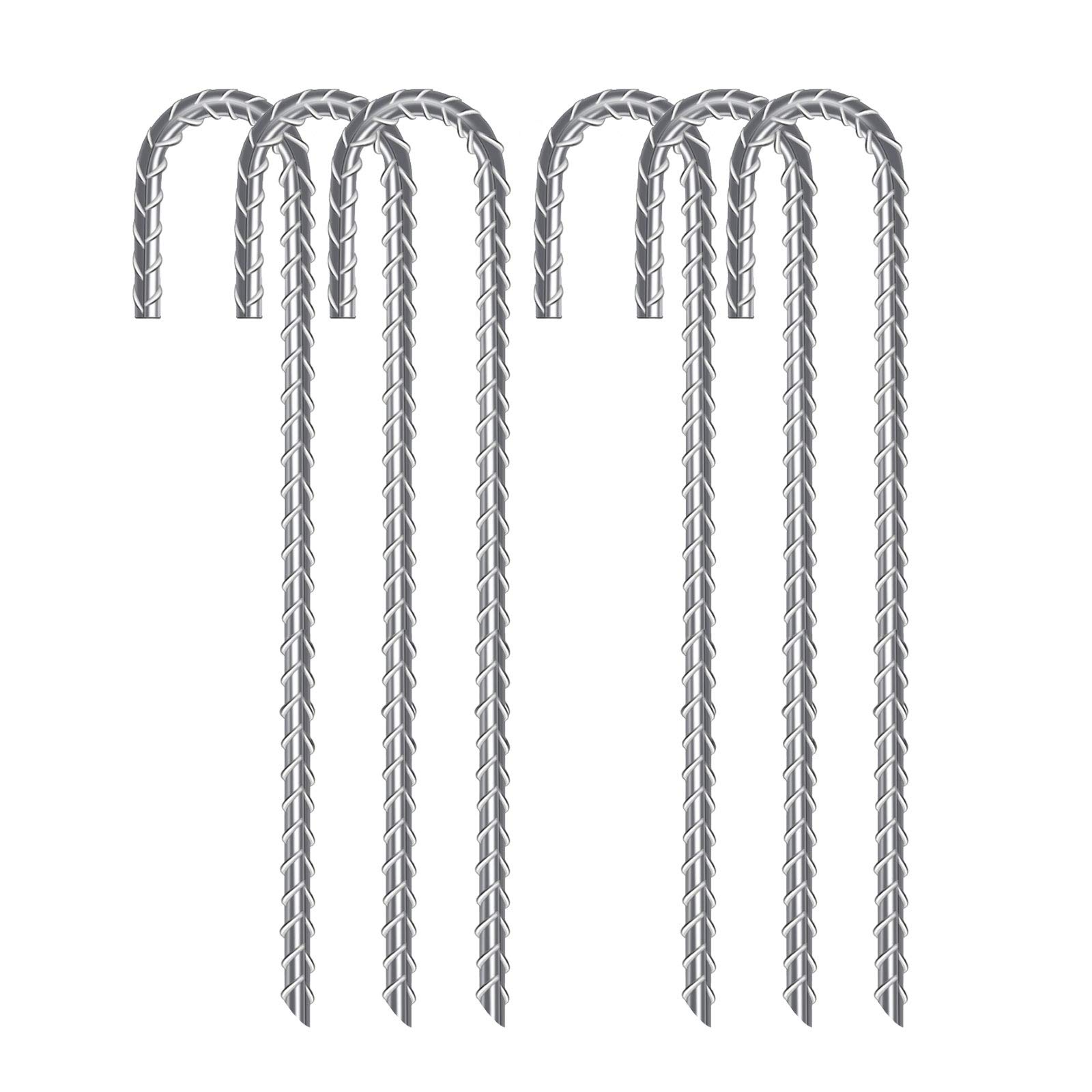 Ground Stakes, AGPtEK 6 Packs Heavy Duty J Hook Rebar Stakes, Galvanized Steel Garden Stakes Steel Ground Anchors, Great for Tents, Trampoline and Fences