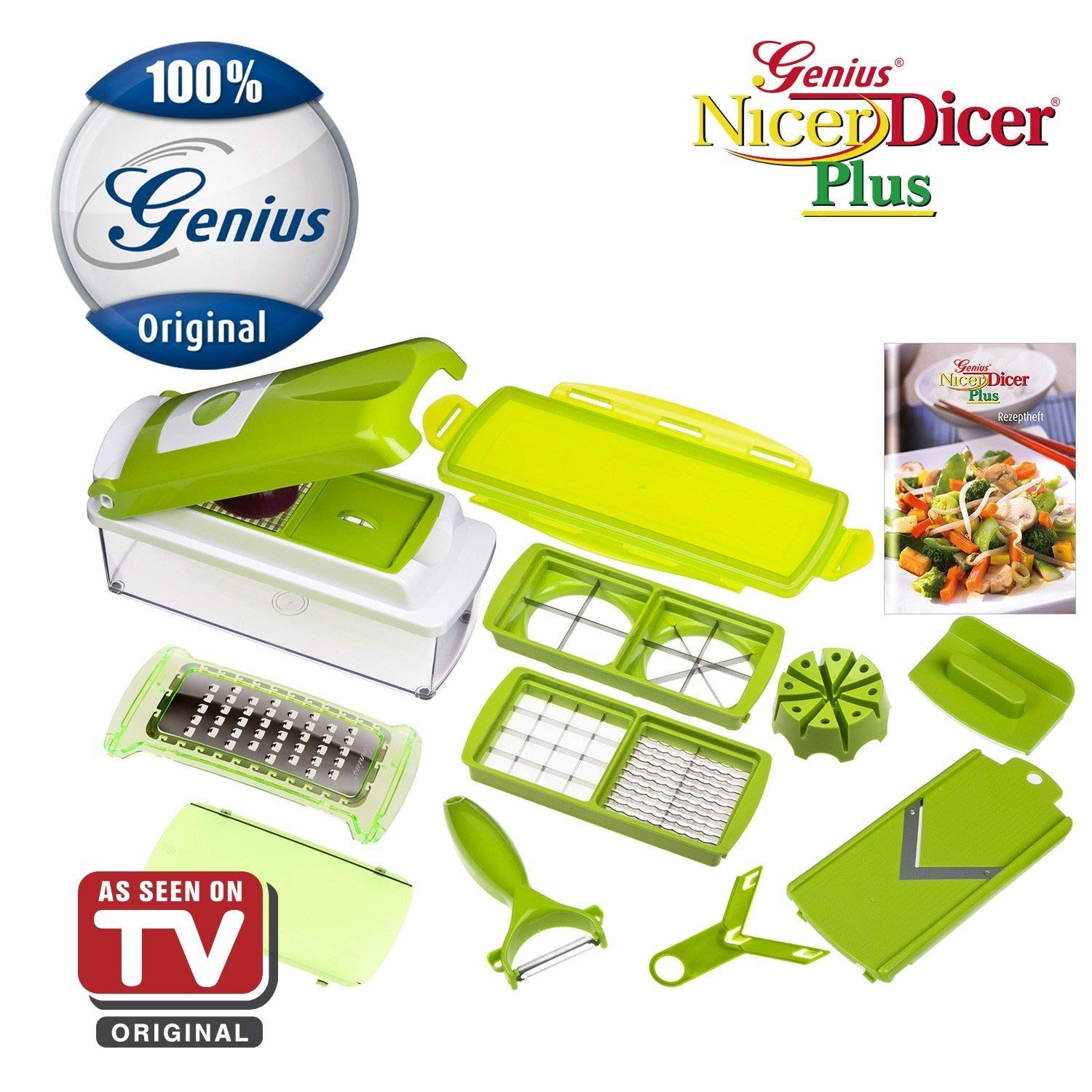 Amazon.com: Nicer Dicer Plus by Genius | 13 pieces | Fruit vegetable slicer  | Food-Chopper PRO | Mandoline | Kitchen-Cutter Dicer | Stainless Steel |  As ...