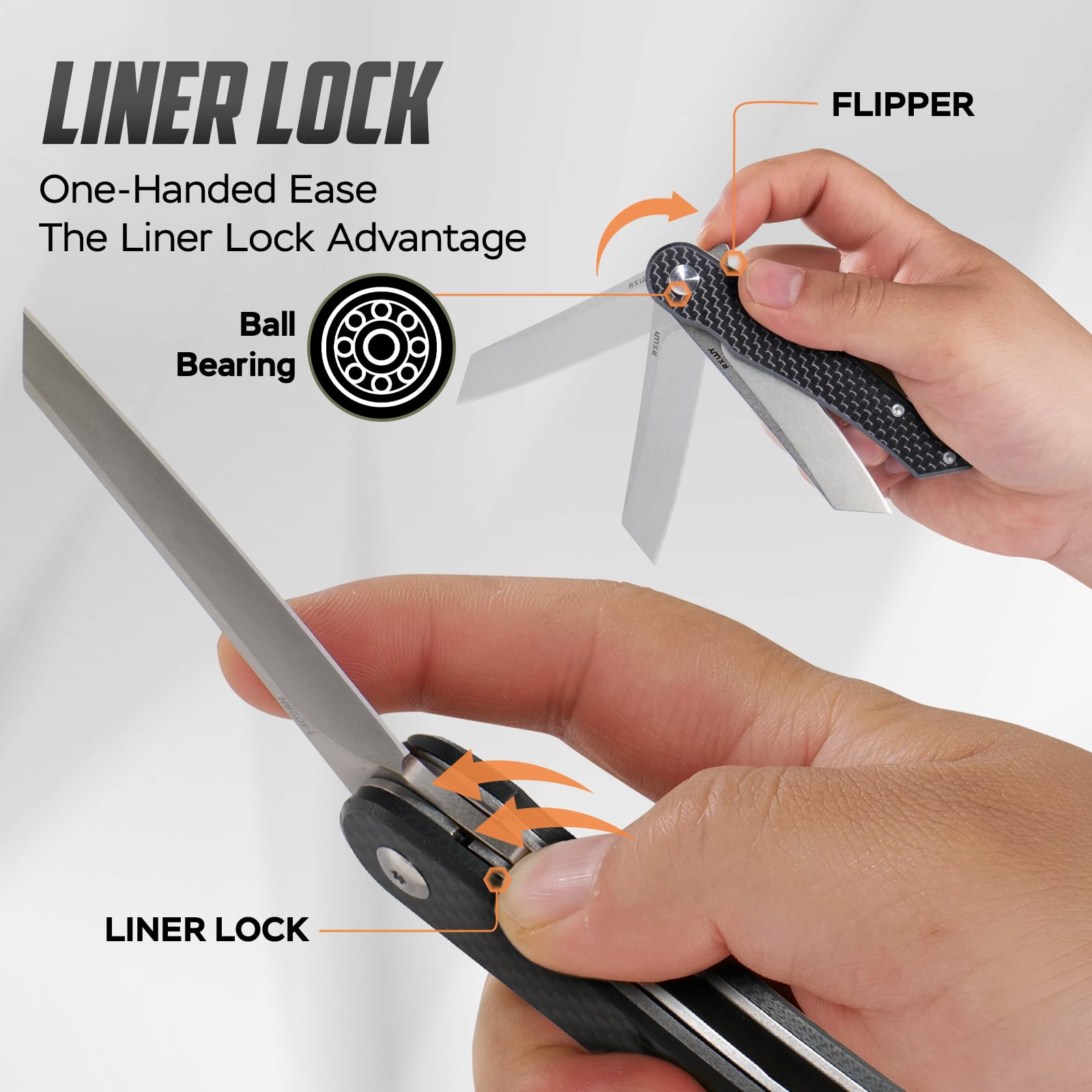 RXLUY Folding Pocket Knife, 2.79” 14C28N Steel Blade Carbon Fibre Handle Flipper Liner Lock Small Praxis EDC Folding Knife, Sharp Camping Outdoor Survival Knives for Men Women (Black)