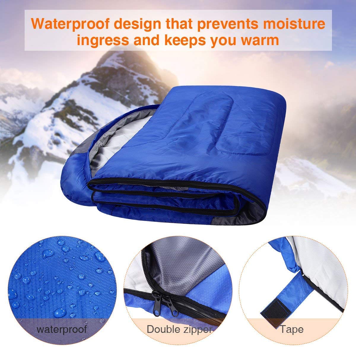 isYoung Sleeping Bag - Envelope Lightweight Portable, Waterproof, Comfort with Compression Sack - Great for 4 Season Traveling, Camping, Hiking, Outdoor Activities (Blue Sleeping Bag)