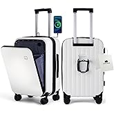 BISON DENIM 20 Inch Carry On Luggage, PC Lightweight Hardside Expandable Carry-On Luggage Airline Approved With Spinner Wheels, Front Compartment, Cup Holde, TSA-approved Lock, USB Port