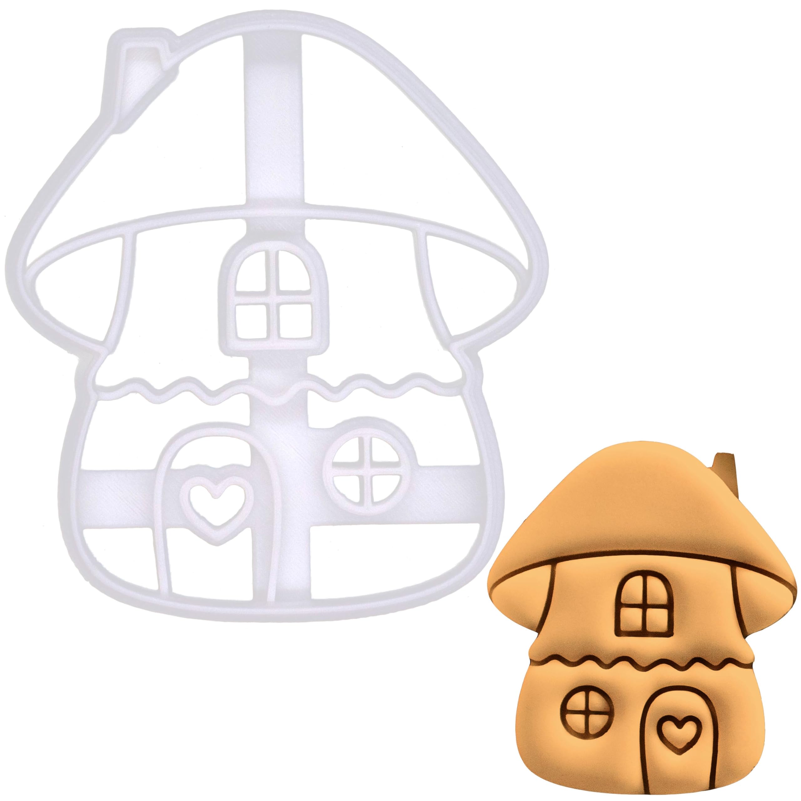 BAKERLOGY Mushroom Cottage Cookie Cutter - Detailed Biscuit Cutter Design for Baking and Crafts, Ideal on Fondant, Dough, Clay