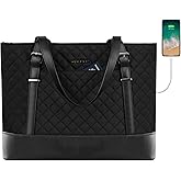 KROSER Laptop Tote Bag 15.6 Inch with USB Port, Large Work Tote Bag Computer Shoulder Bag for Women, Laptop Case for Office Business Travel(Quilted)
