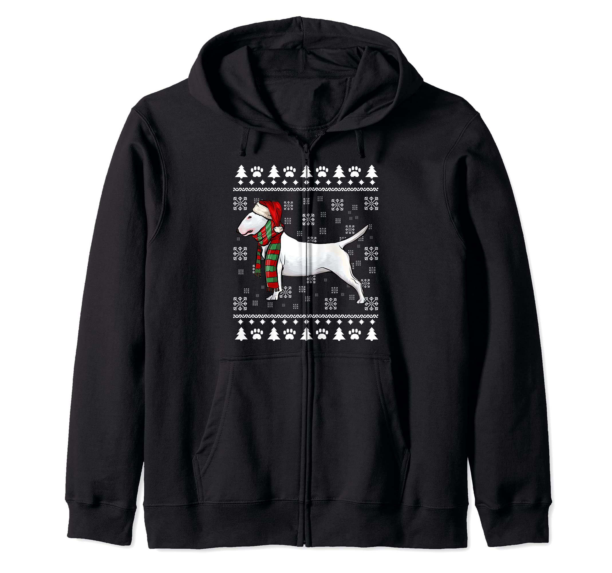 Bull Terrier Dog Santa Hat Xmas Ugly Christmas Zip Hoodie