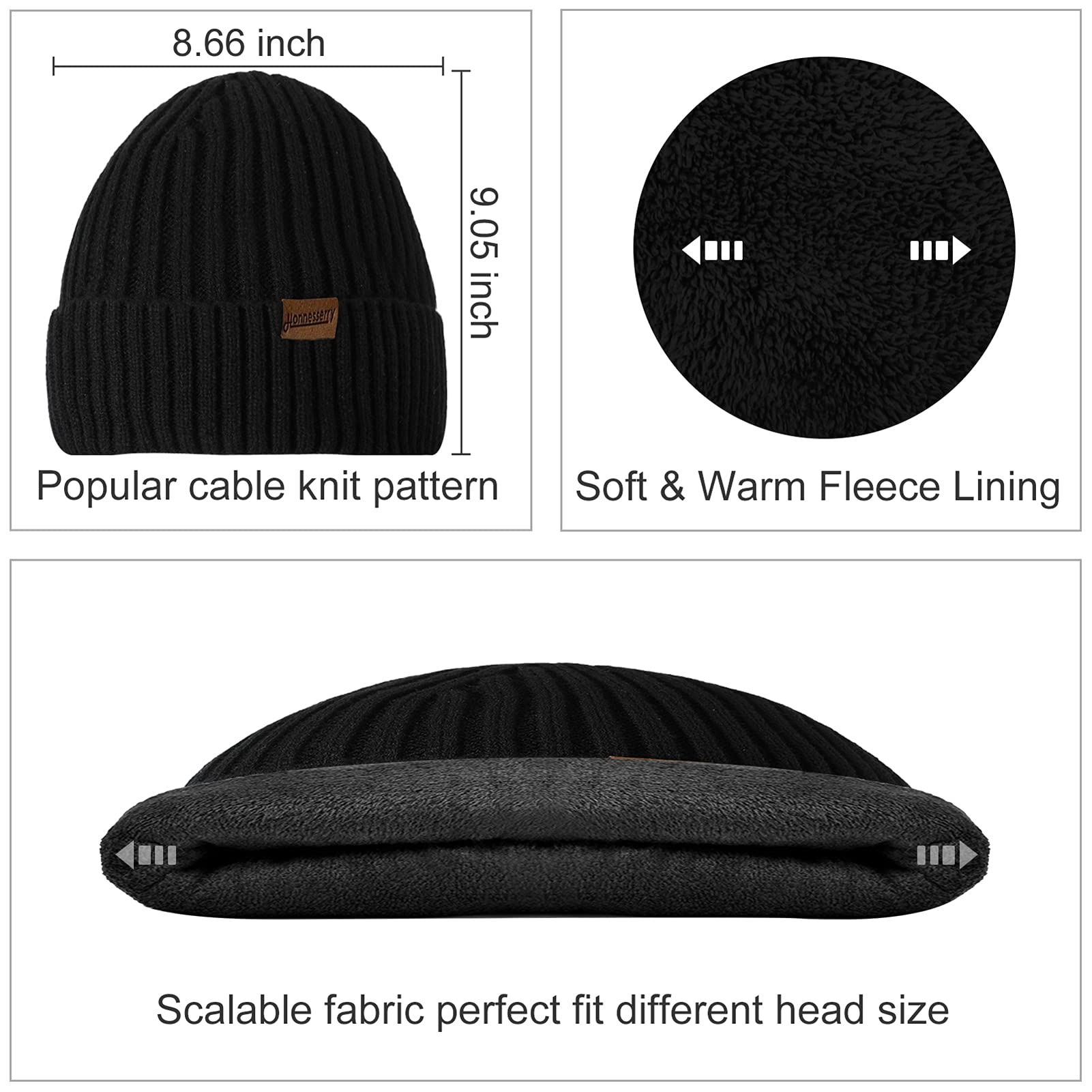 Winter Beanie Hats for Men Long Neck Scarf and Touchscreen Gloves Set with Fleece Lined Skull Caps Gifts for Men